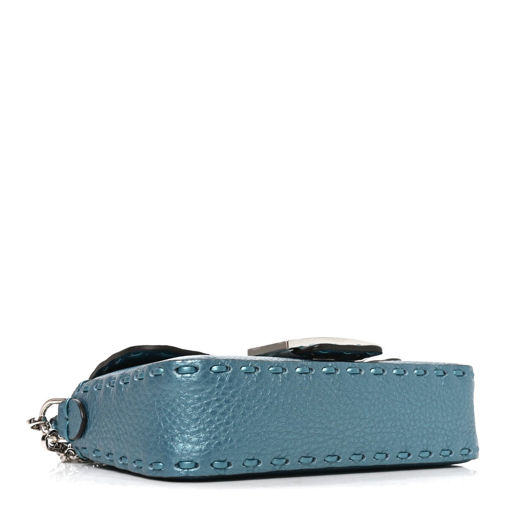 Metallic Cuoio Roma Sellerissima Nappa Sintetica Tape Stitch Mini Baguette Placca Argento