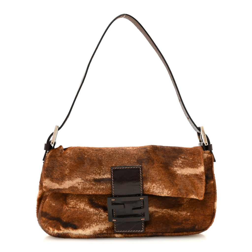 Calf Hair Zebra Print Baguette Brown
