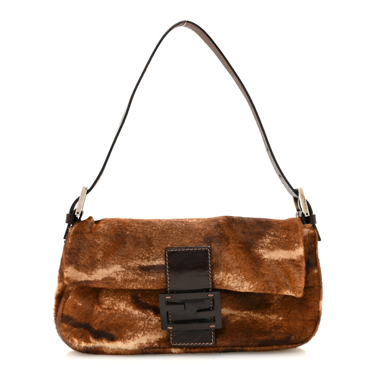 Calf Hair Zebra Print Baguette Brown
