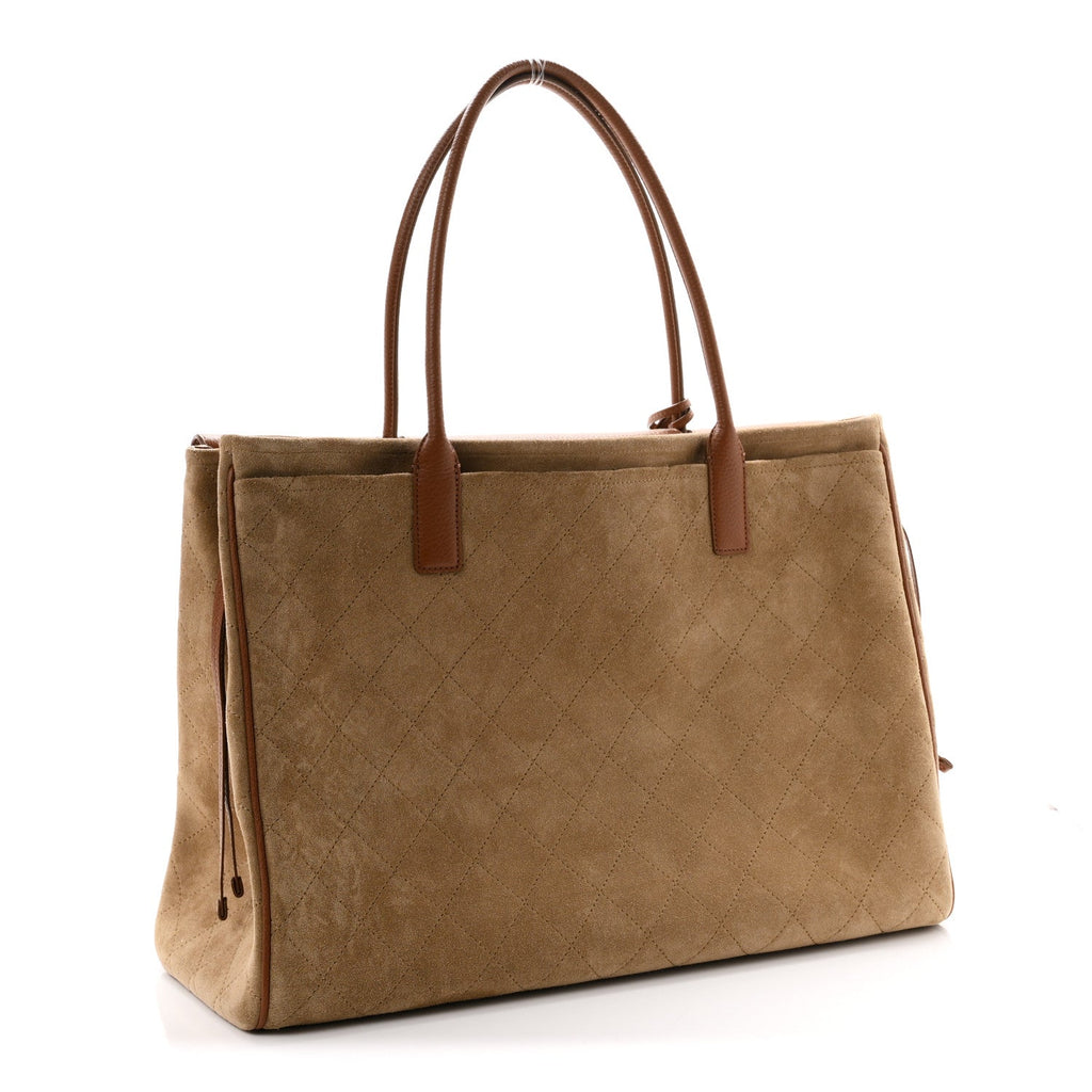 Grained Calfskin Suede Large Urban Essentials Shopping Bag Dark Beige Camel