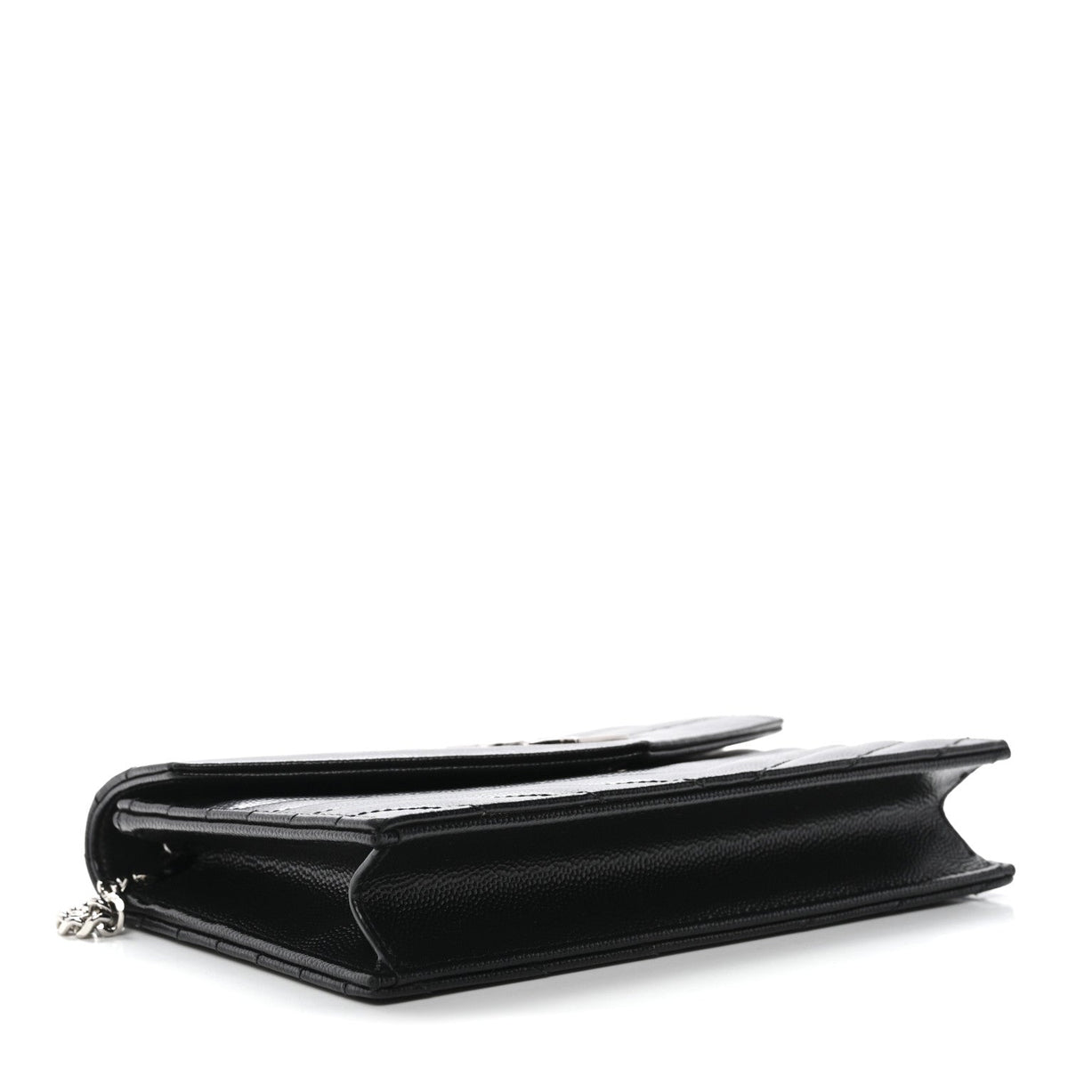 Grain De Poudre Matelasse Chevron Monogram Envelope Chain Wallet Black