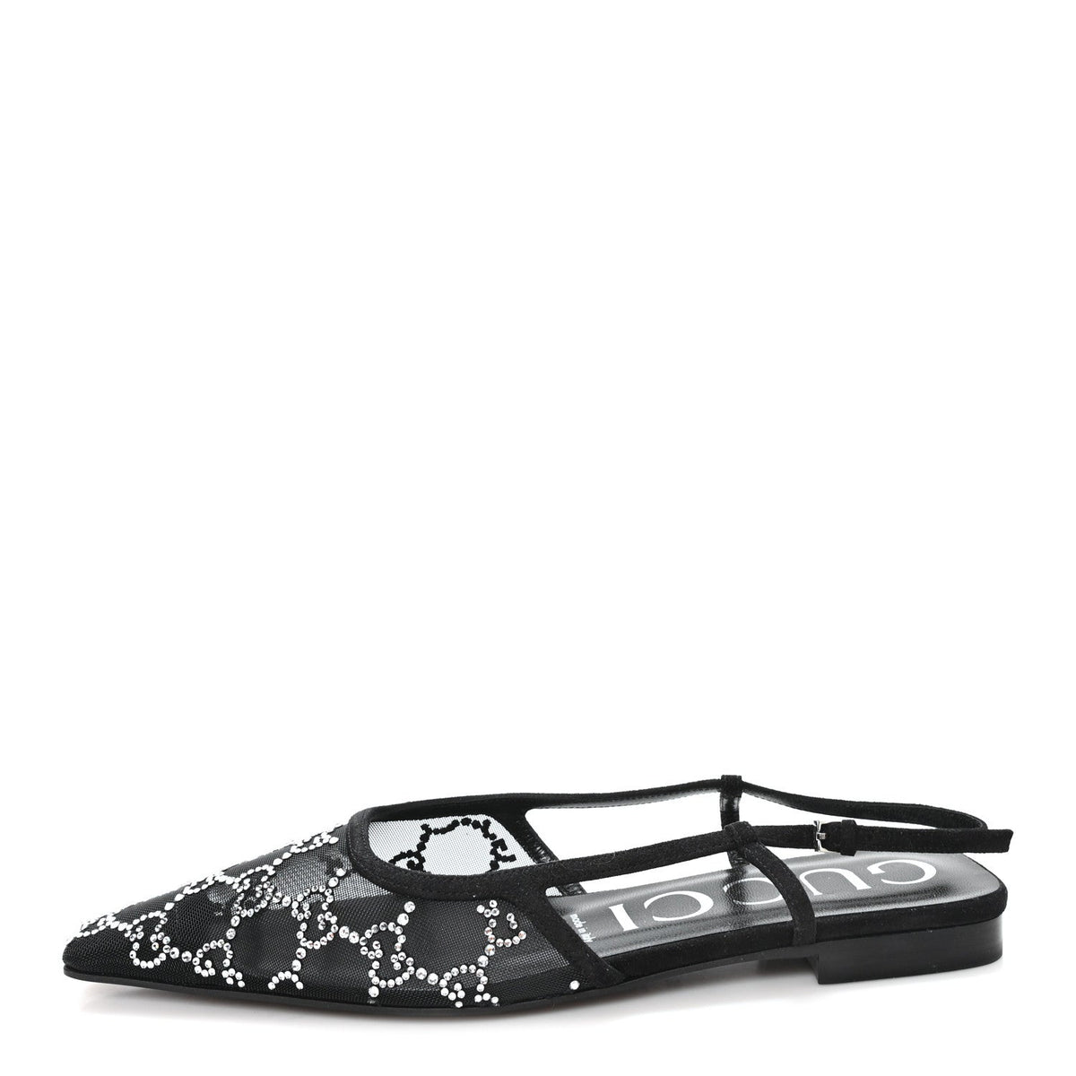 Tela Retino Kid Scamosciato Crystal GG Monogram Square G 35mm Slingback Pumps 38 Black
