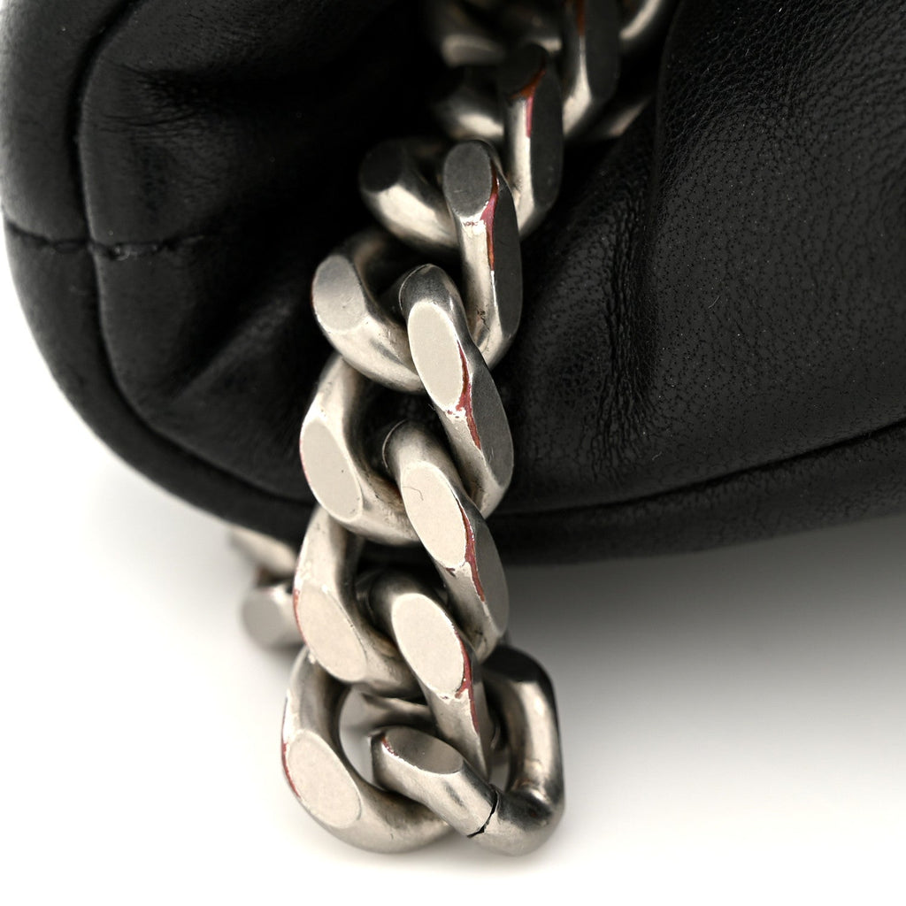 Lambskin Quilted Medium Loulou Puffer Monogram Chain Satchel Black