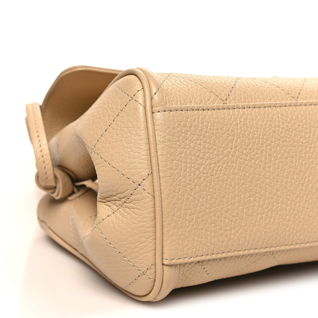 Grained Calfskin Stitched Urban Essentials Small Shopping Bag Beige