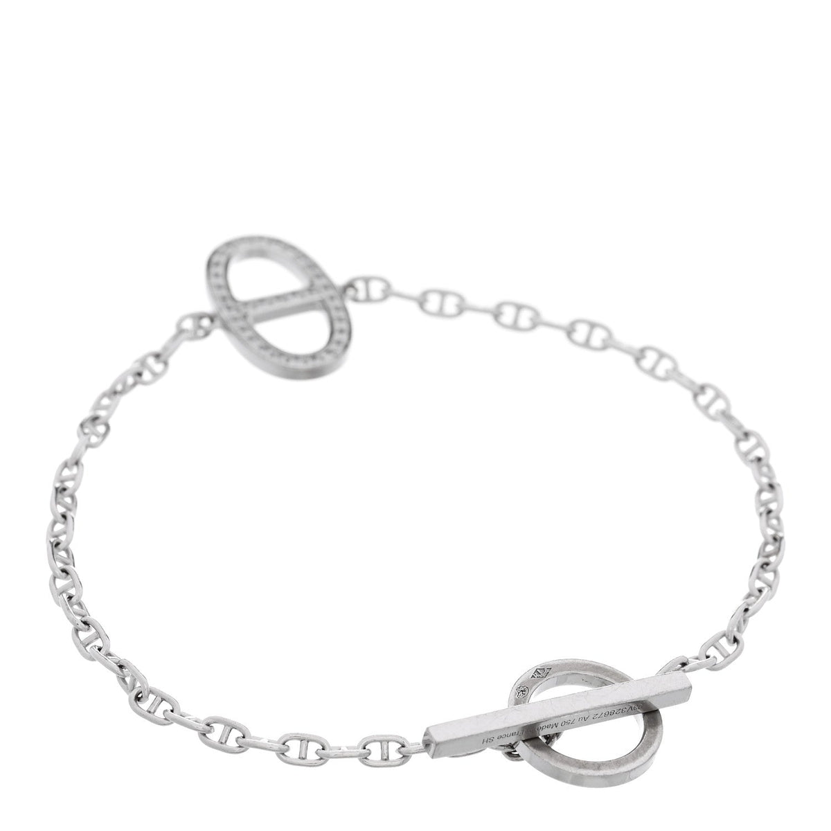 18K White Gold Diamond Chaine d'Ancre Contour Bracelet SH