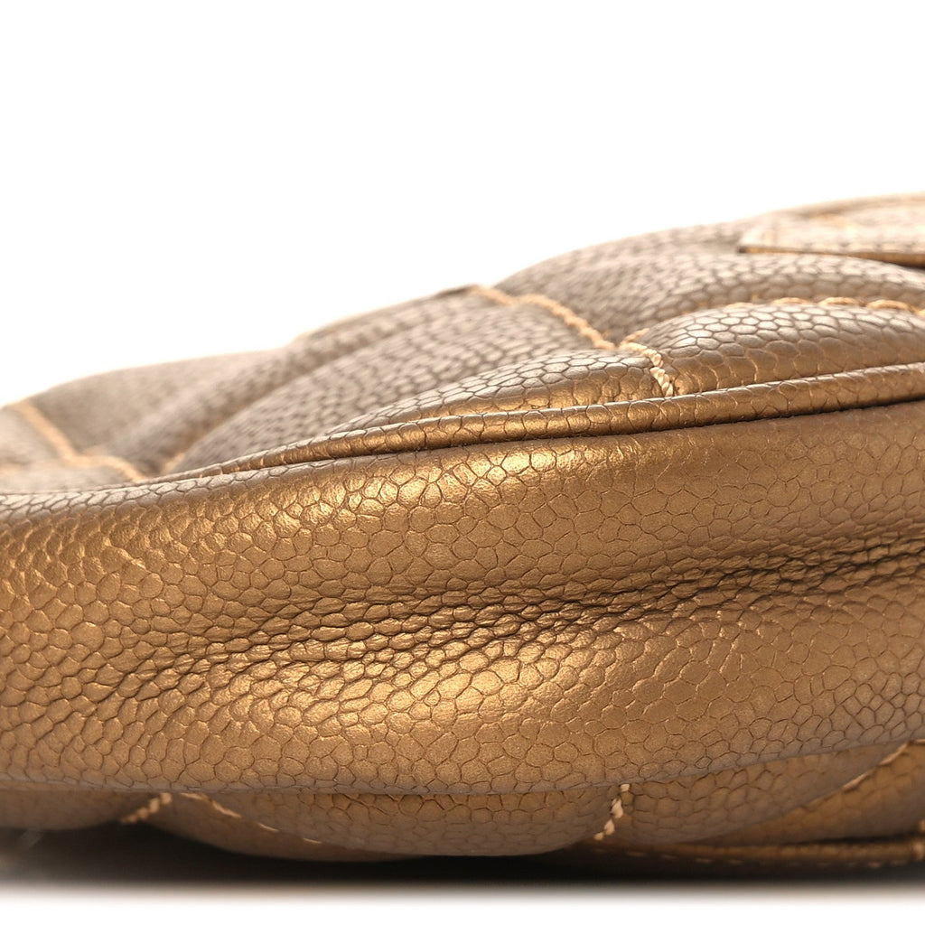 Metallic Caviar Quilted Timeless CC Shoulder Bag Gold