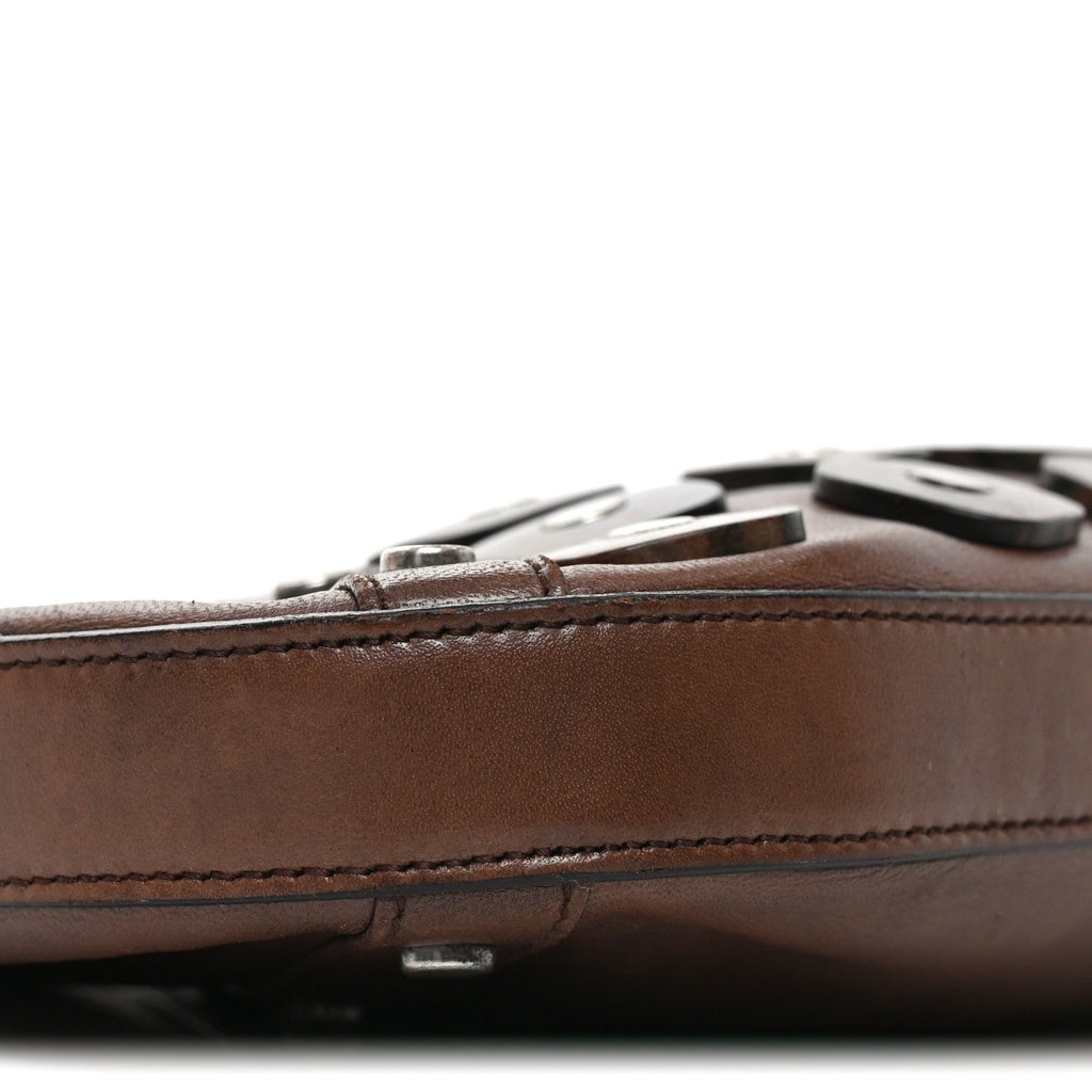 Calfskin Wood Embellished Mombasa Hobo Brown
