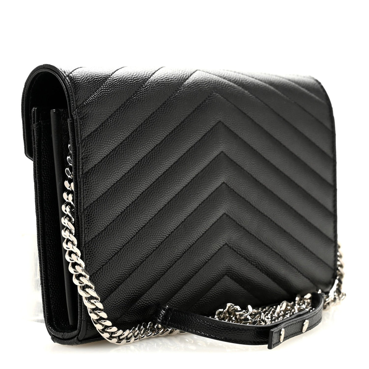 Grain De Poudre Matelasse Chevron Monogram Chain Wallet Black