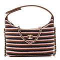 Crochet Lambskin Coco Crochet Hobo Clutch With Chain Brown Pink Navy