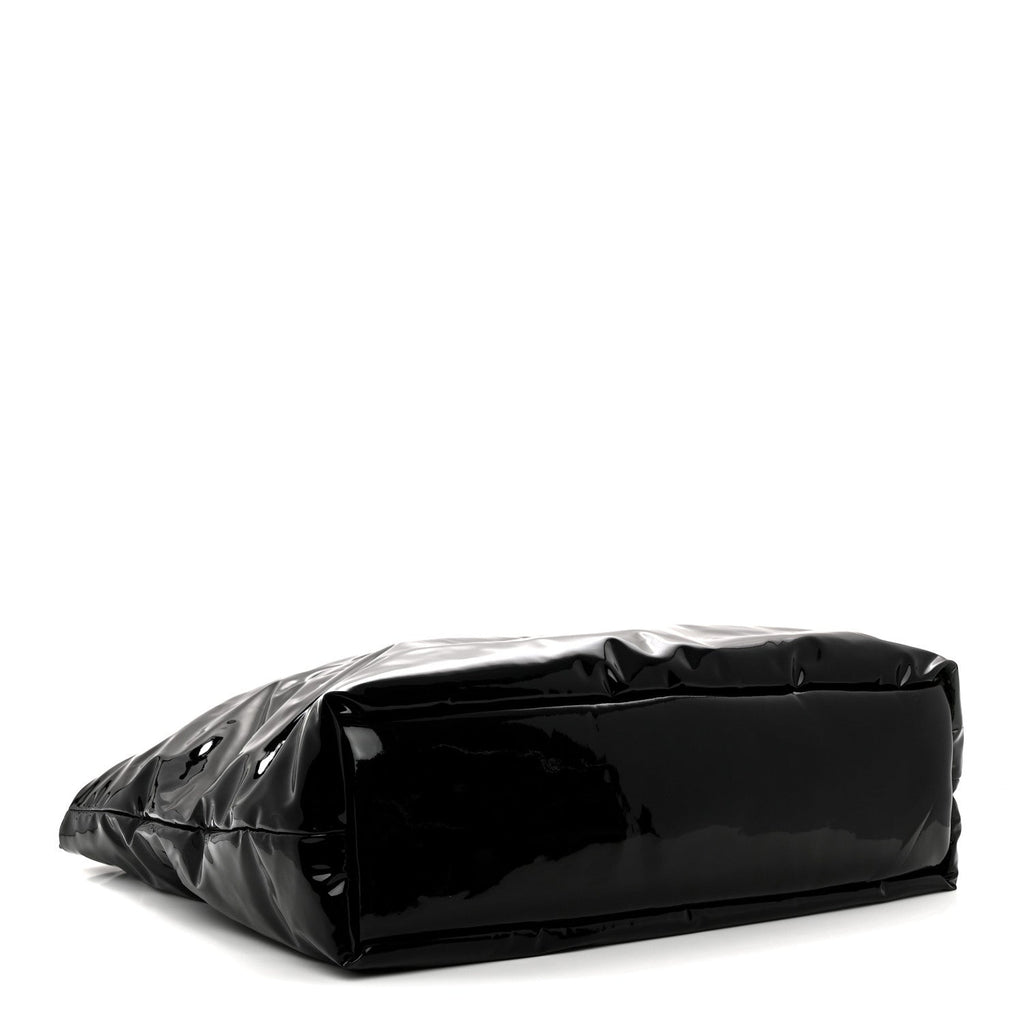 Patent Wide Puffer Maxi Tote Black