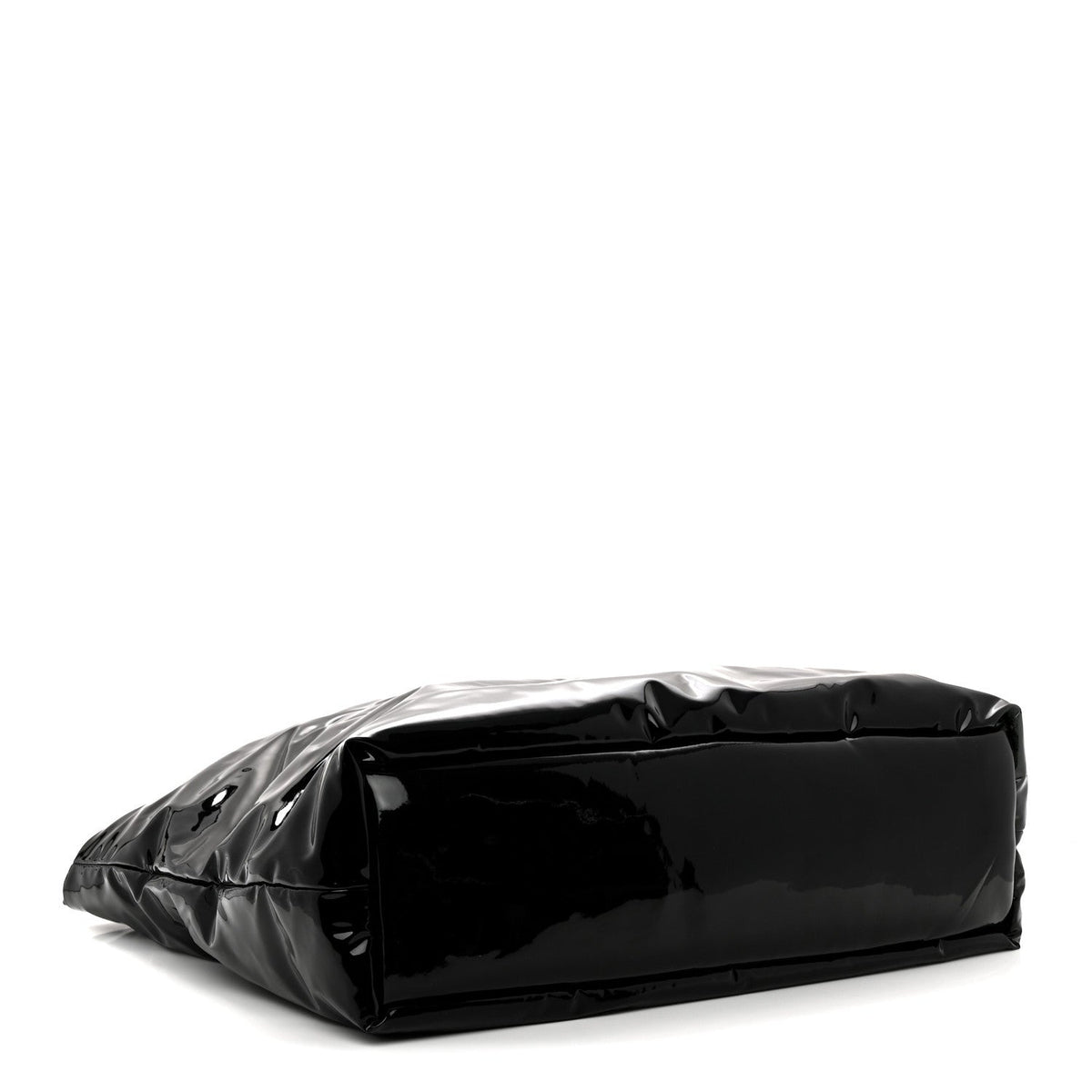 Patent Wide Puffer Maxi Tote Black
