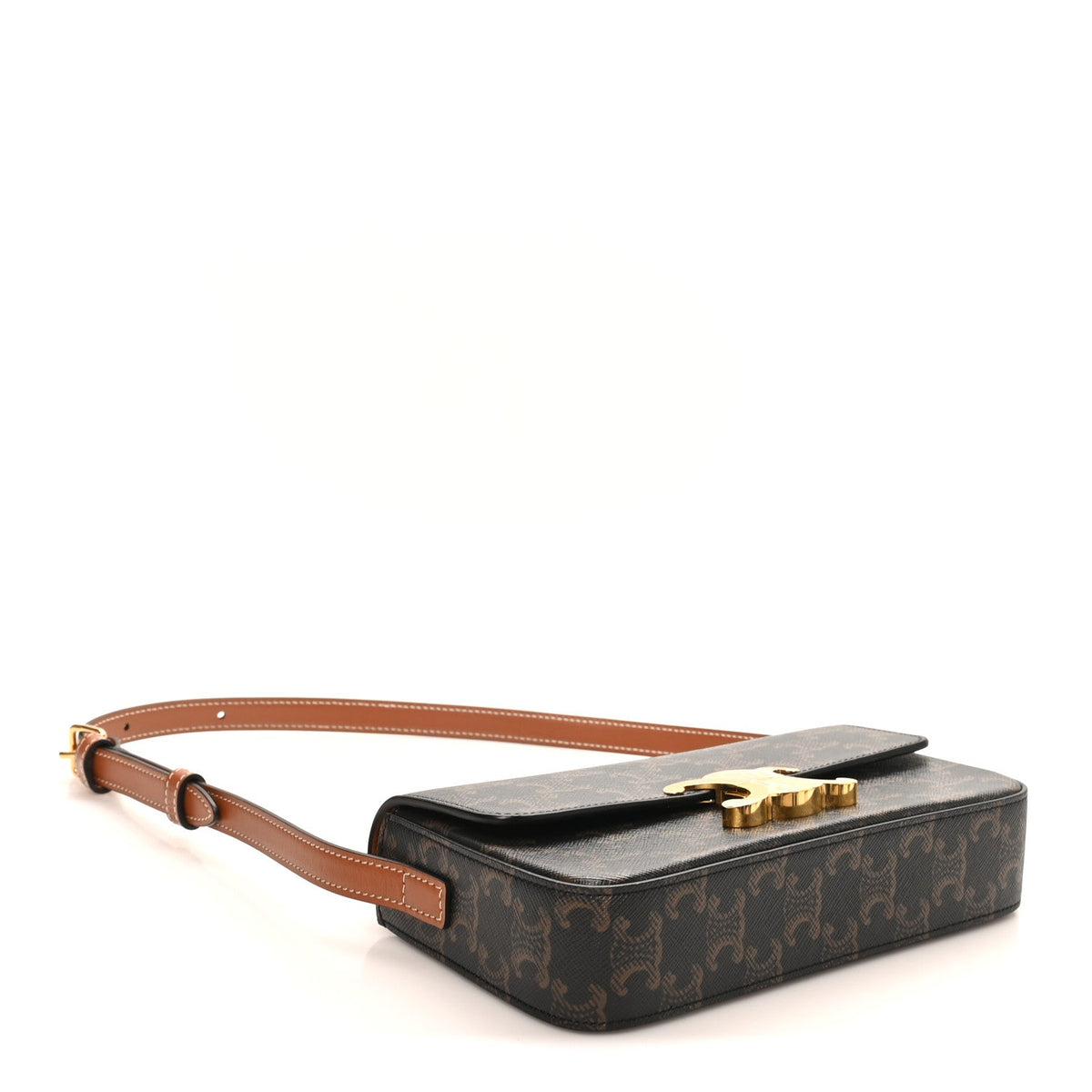 Canvas Calfskin Triomphe Shoulder Bag Tan