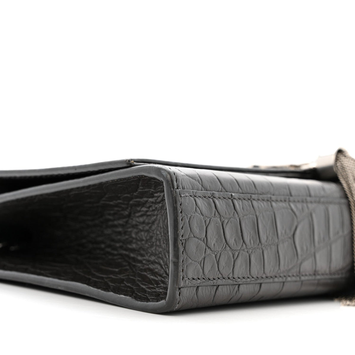 Calfskin Crocodile Embossed Medium Classic Monogram Kate Tassel Satchel Storm