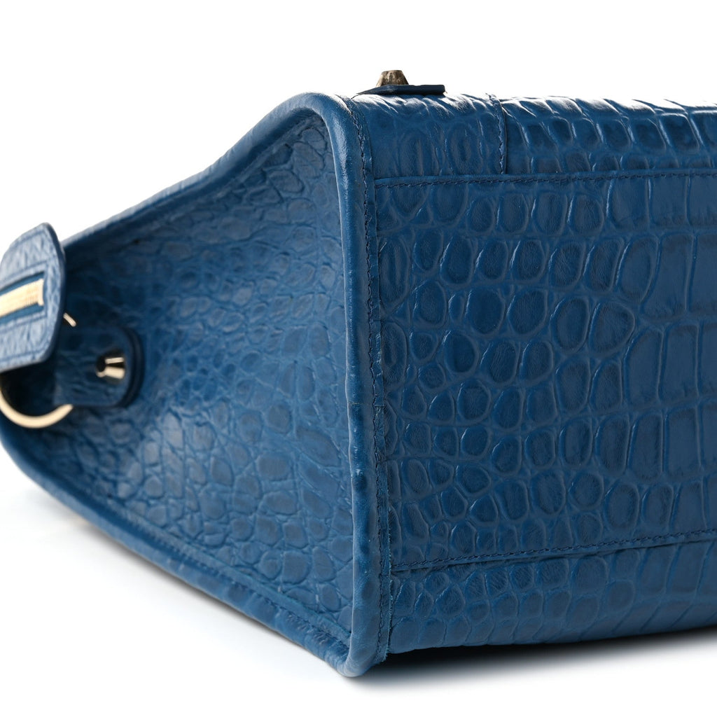 Calfskin Crocodile Embossed Classic Silver Hardware City Bleu Marine