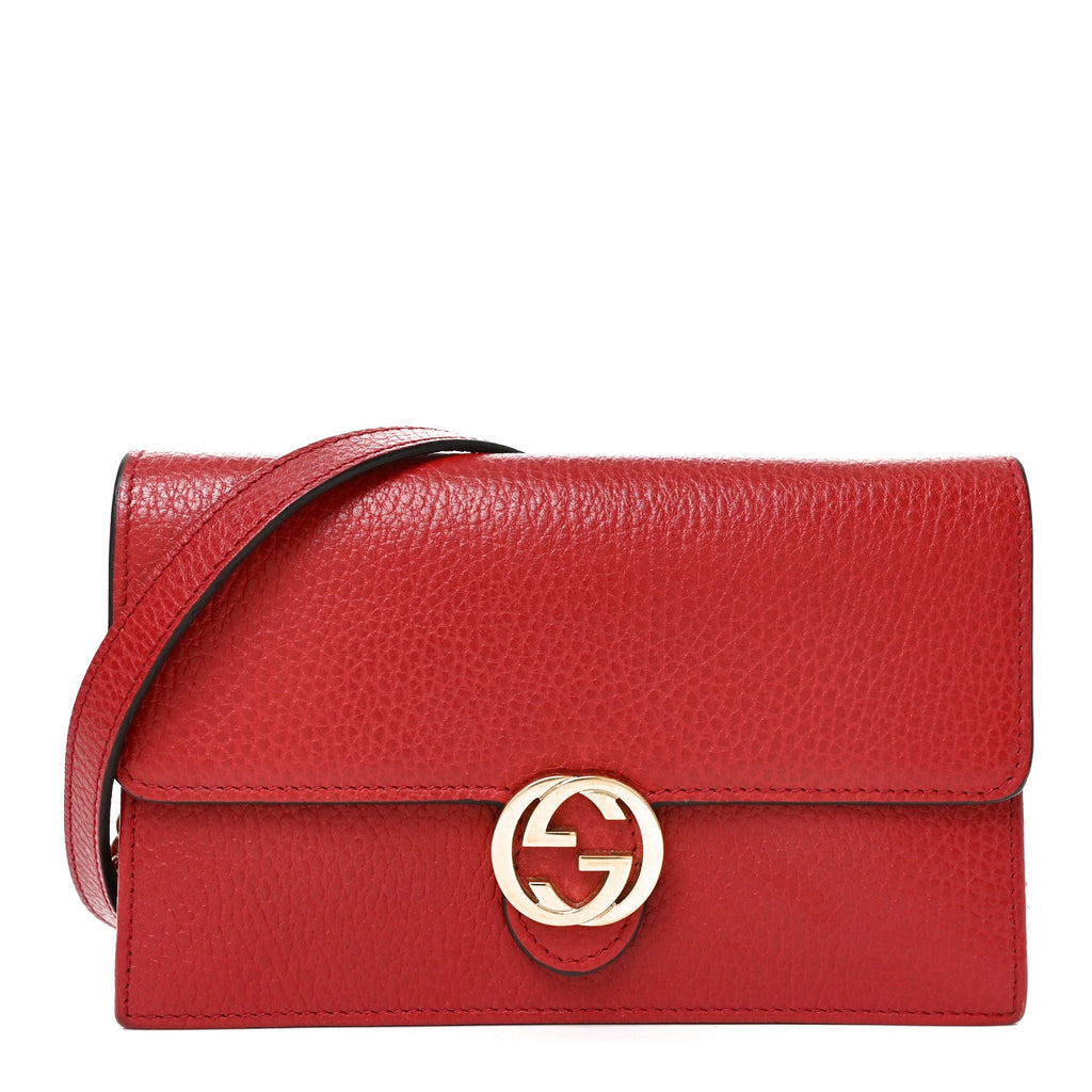 Dollar Calfskin Interlocking G Chain Wallet Red