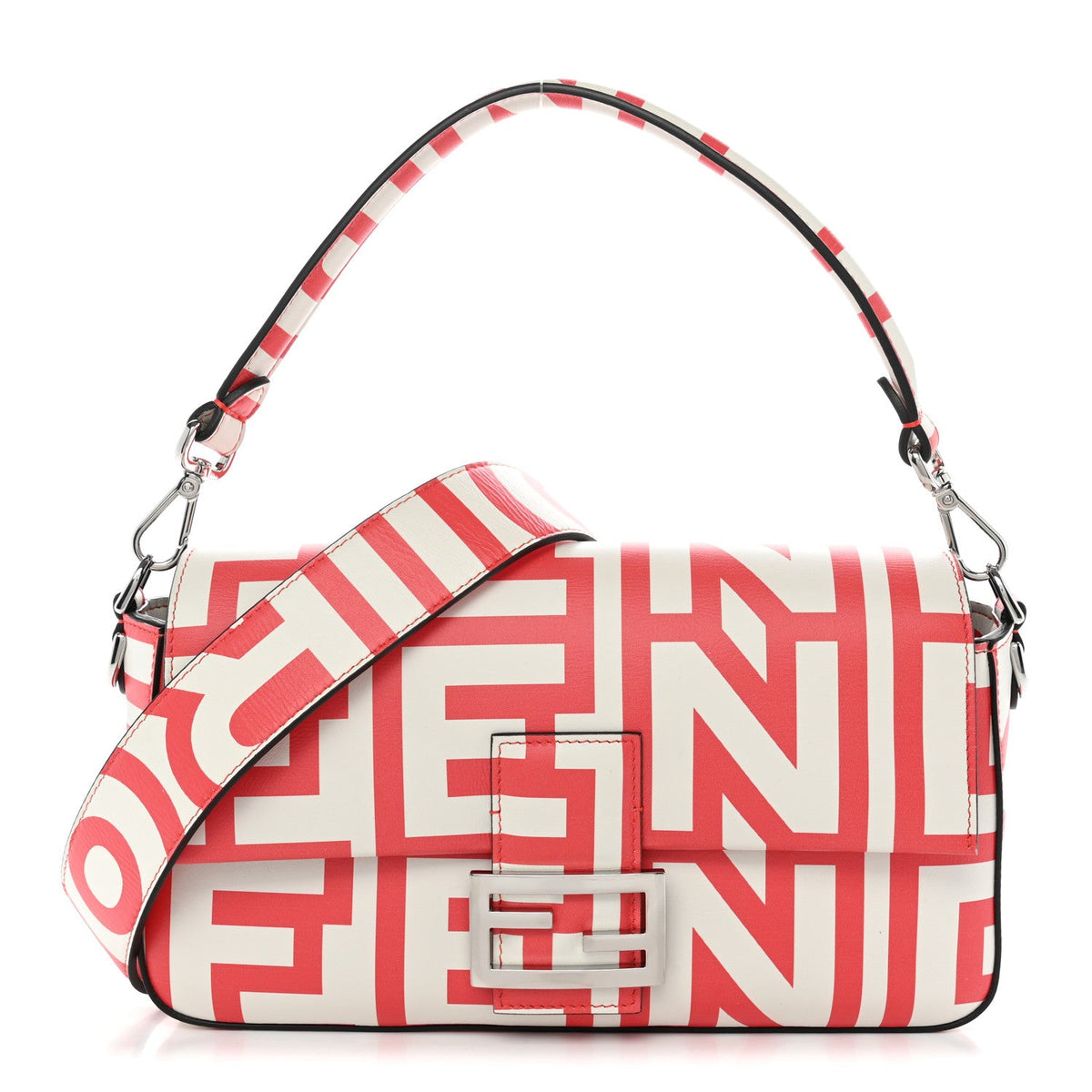 X MARC JACOBS Vitello Seta Logo Print Baguette Glow Coral White