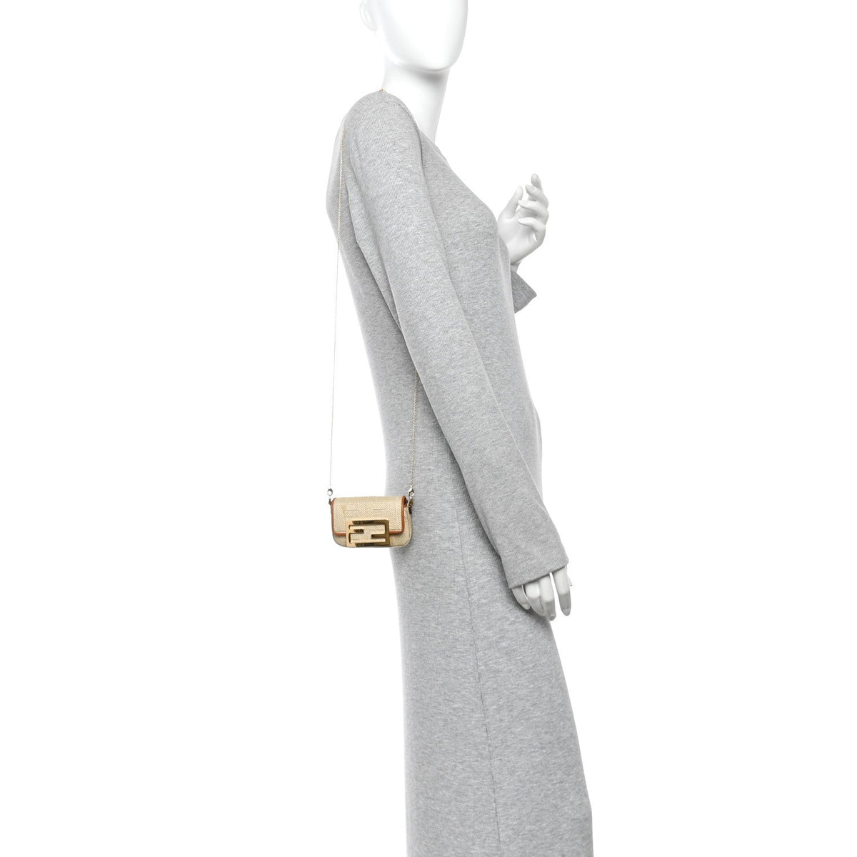 Raffia Vitello King Lucido FF Embroidered Nano Maxi Buckle Baguette Charm Alchemy Brandy
