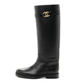 Calfskin CC Buckle High Boots 38 Black