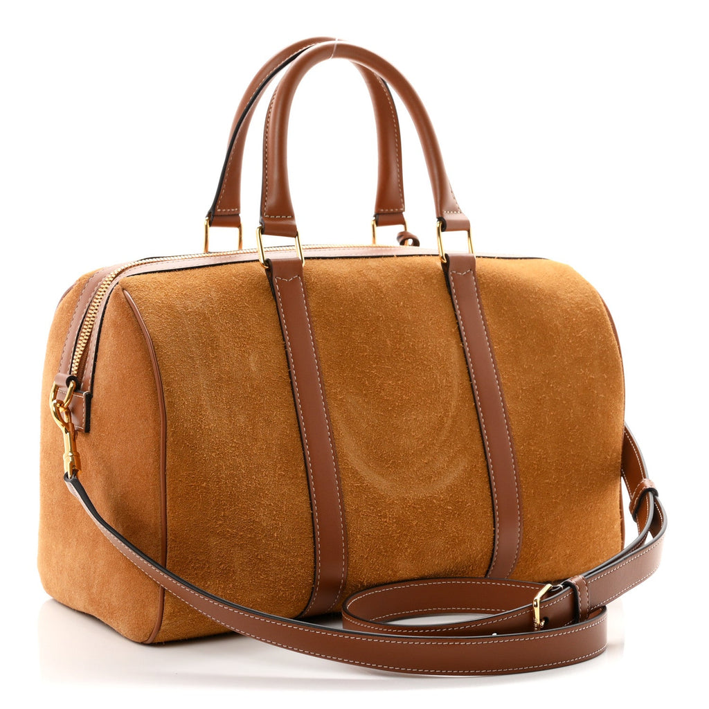 Waxed Suede Calfskin Large Boston Bag Tobacco