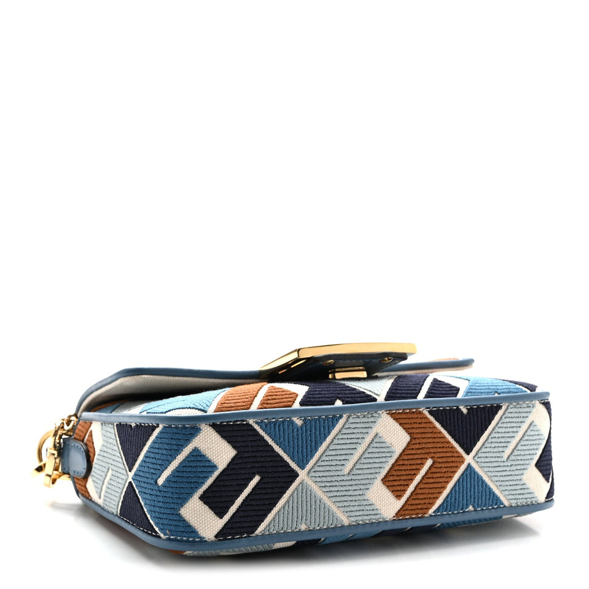 Canvas Vitello King Seta FF Embroidered Mini Baguette Blue Multicolor