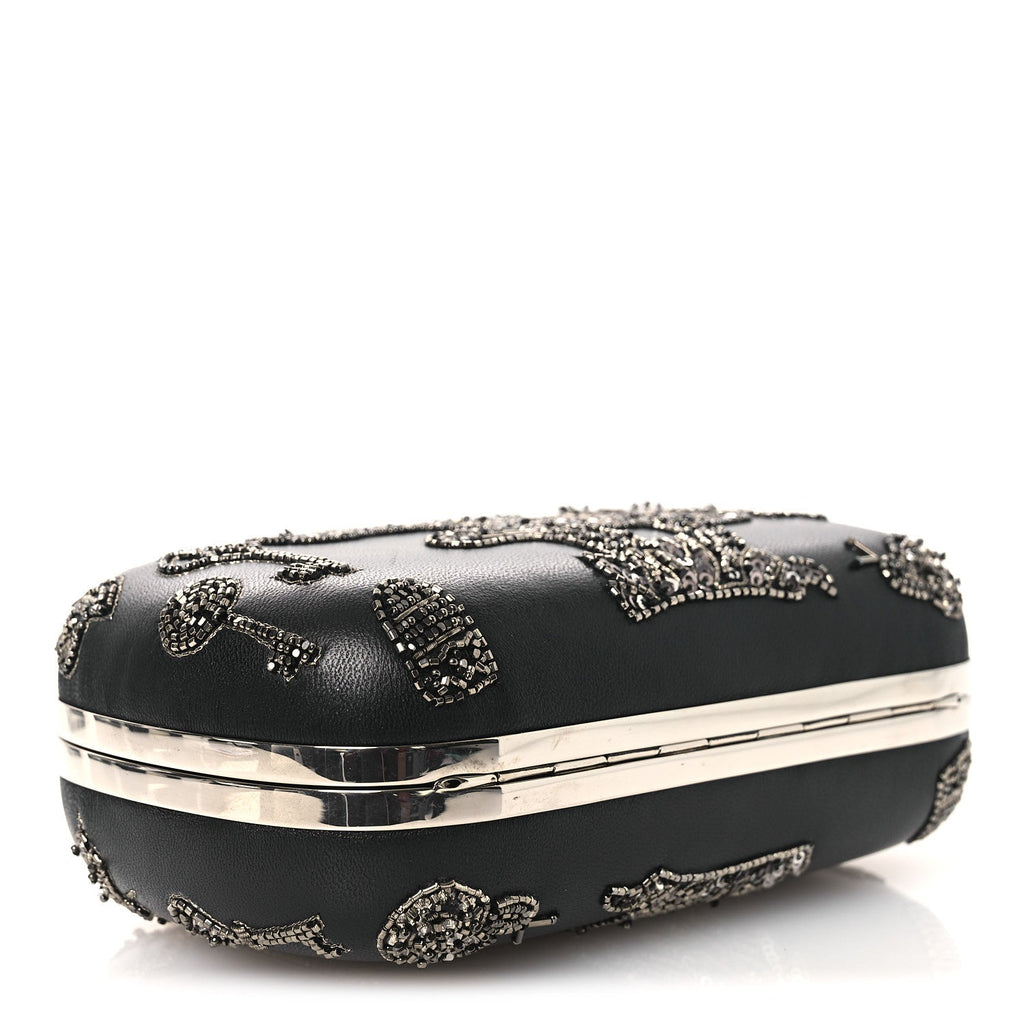 Nappa Crystal Embroidered Mushroom Box Clutch Black