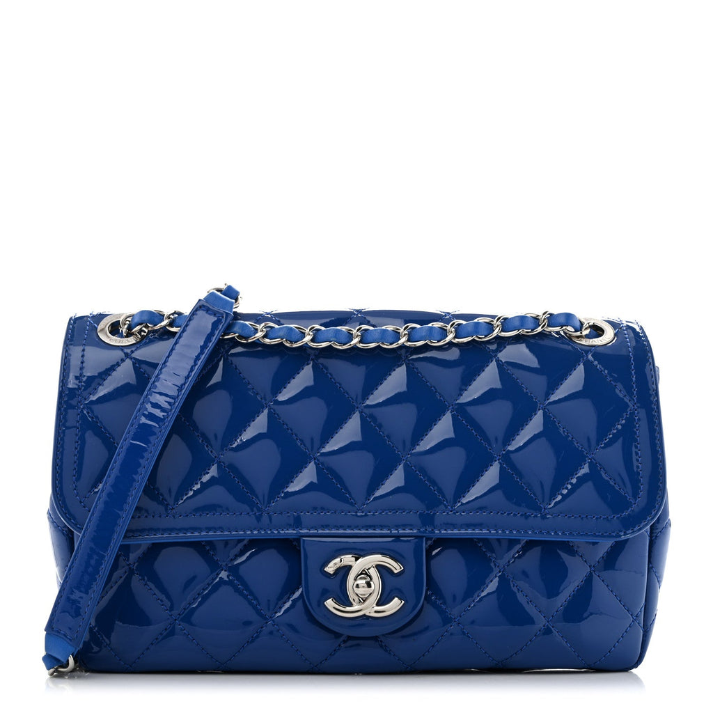 Patent Quilted Large Coco Shine Flap Blue