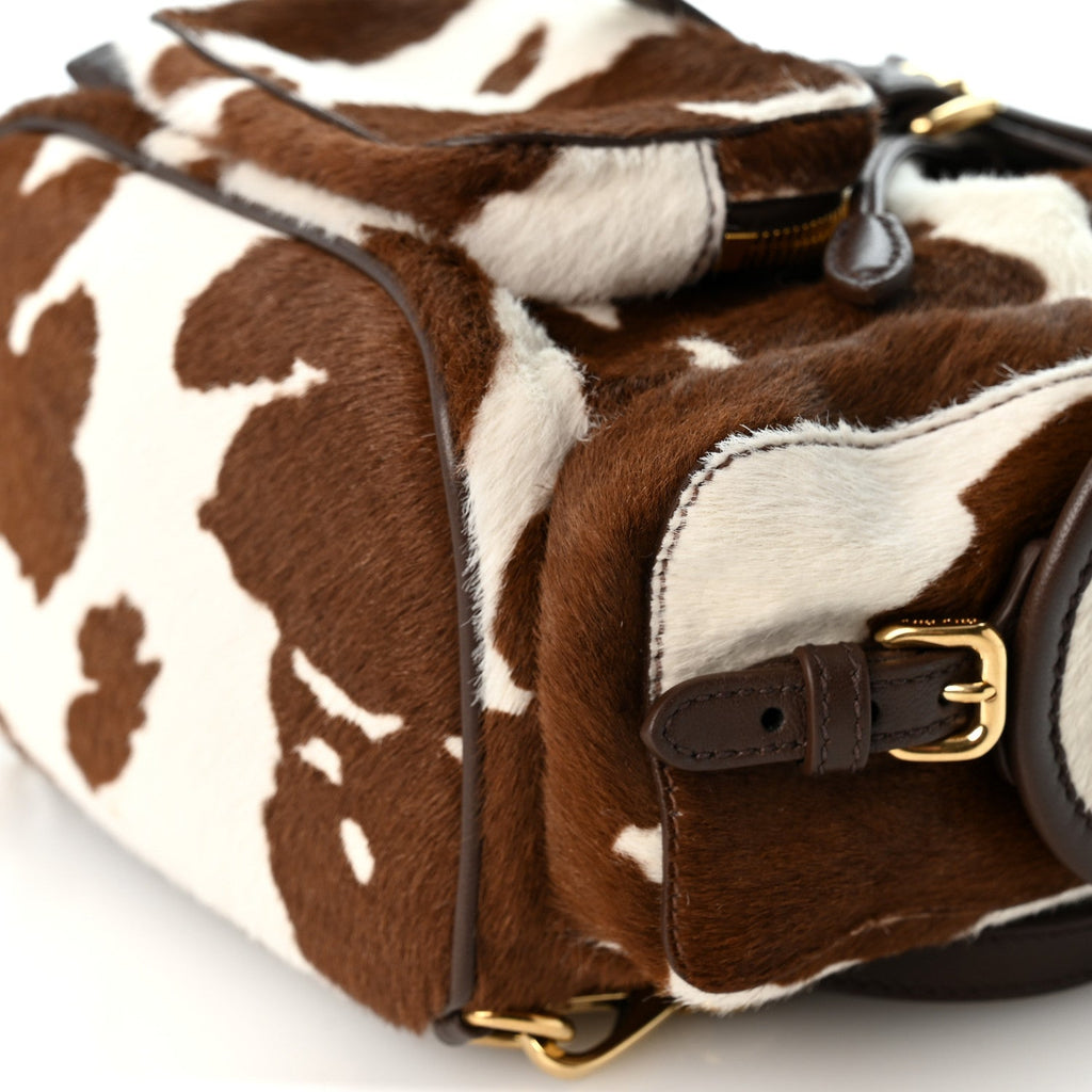 Nappa Calf Hair Printed Mini Backpack White Burnt Sienna