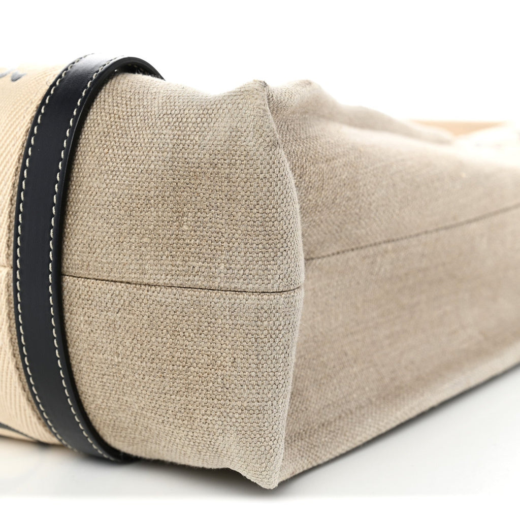 Linen Calfskin Medium Woody Ribbon Tote White Blue