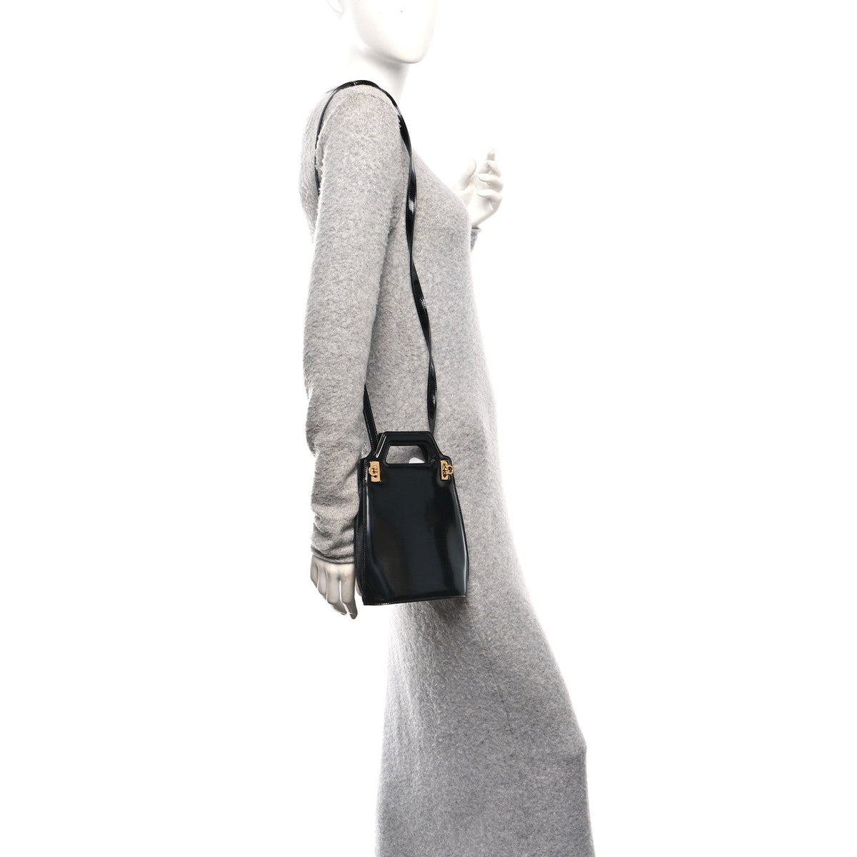Brushed Calfskin North South Wanda Top Handle Bag Black