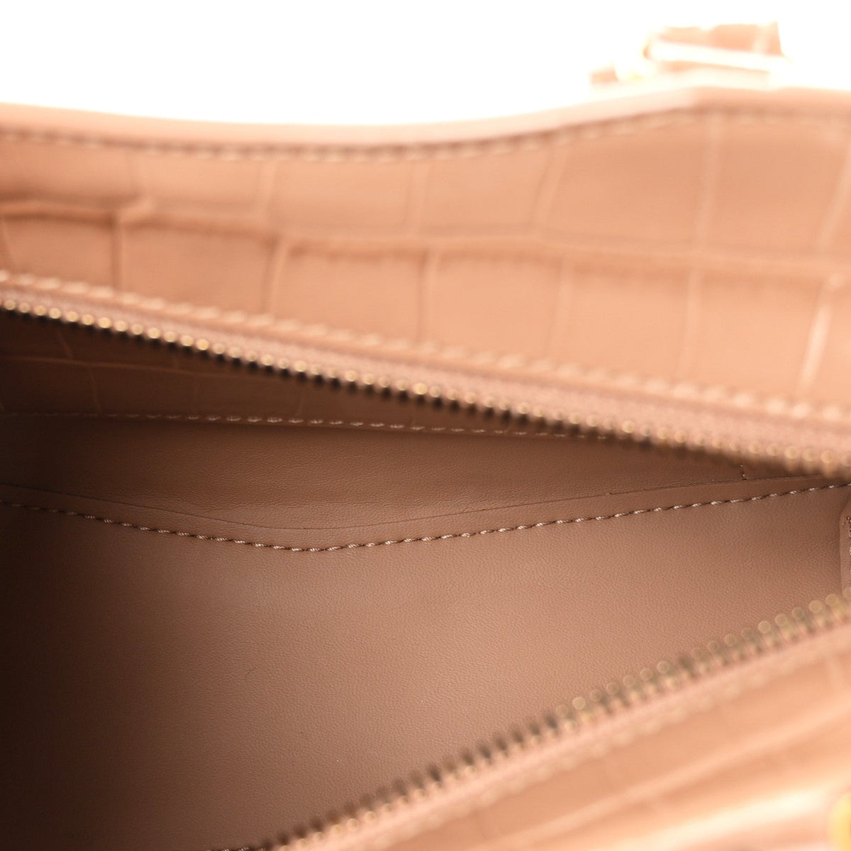 Shiny Supple Calfskin Crocodile Embossed Neo Classic Gold Hardware Mini City Nude Beige