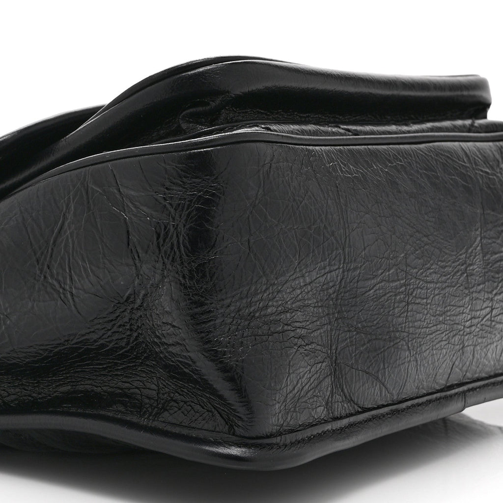 Crinkled Calfskin Matelasse Monogram Medium Niki Chain Satchel Black