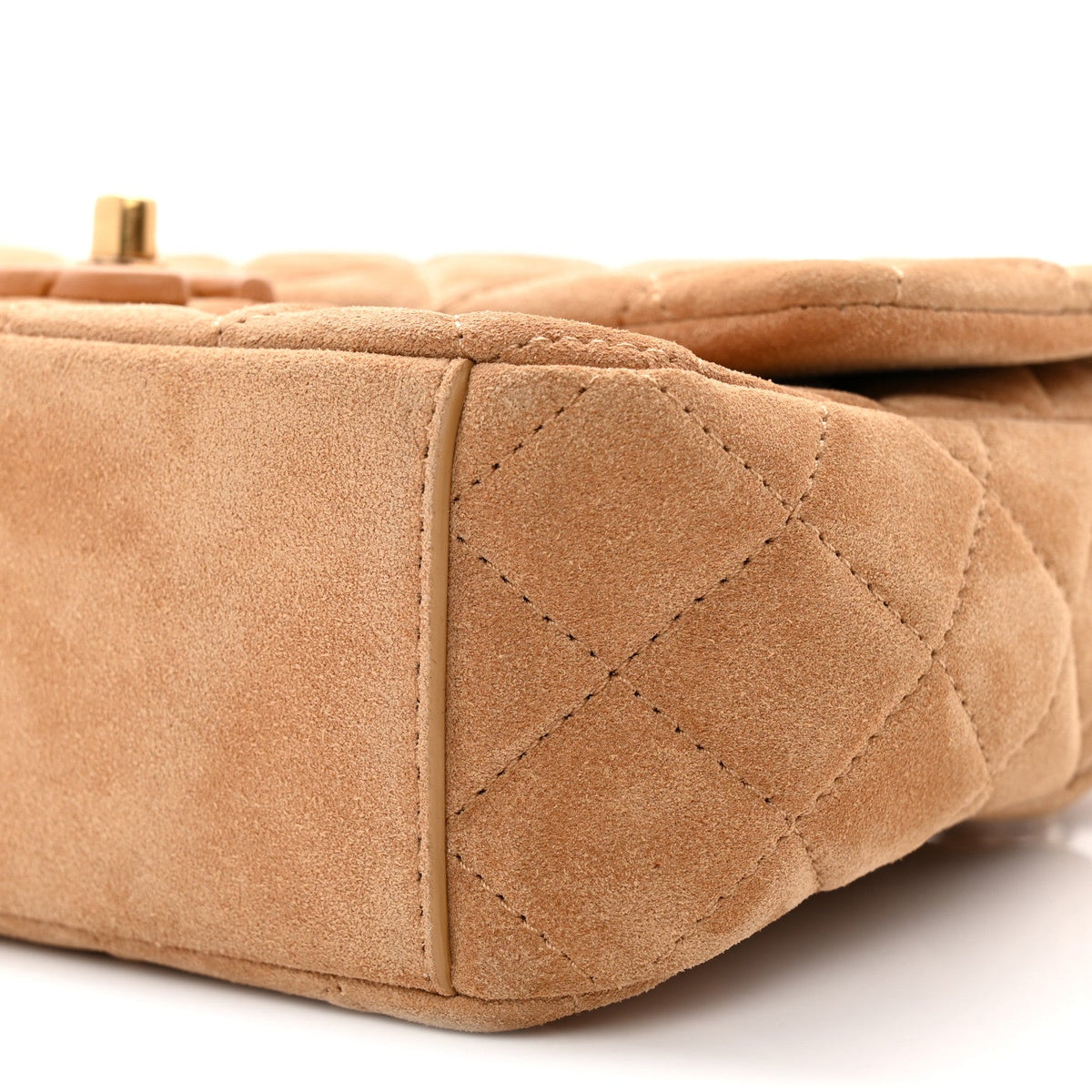 Suede Quilted Mini Flap Dark Beige