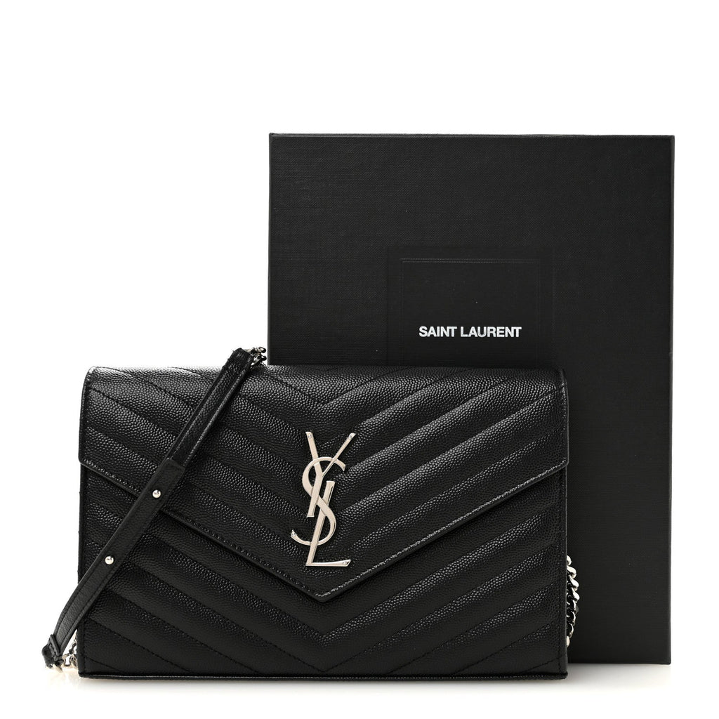 Grain De Poudre Matelasse Chevron Monogram Chain Wallet Black