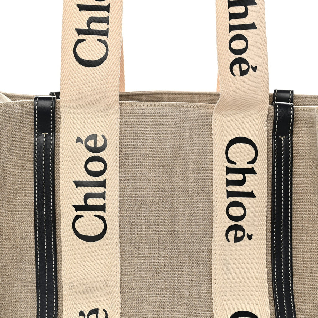 Linen Calfskin Medium Woody Ribbon Tote White Blue