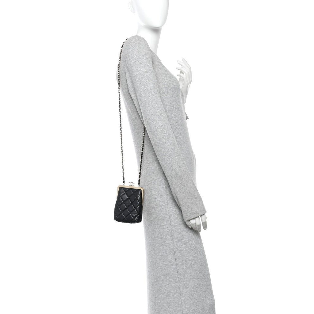 Lambskin Plexi Quilted CC Evening Clutch With Chain Black