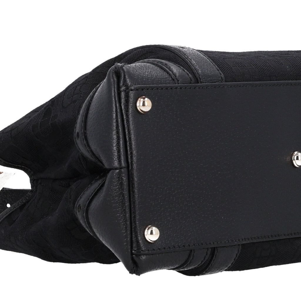 Canvas Horsebit Print Shoulder Bag Black