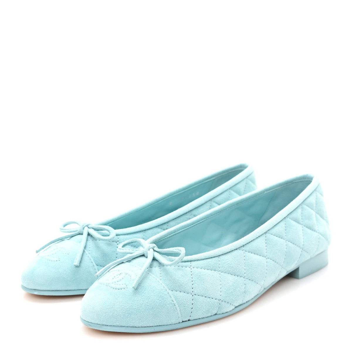 Suede Quilted Cap Toe CC Ballerina Flats 36 Light Blue