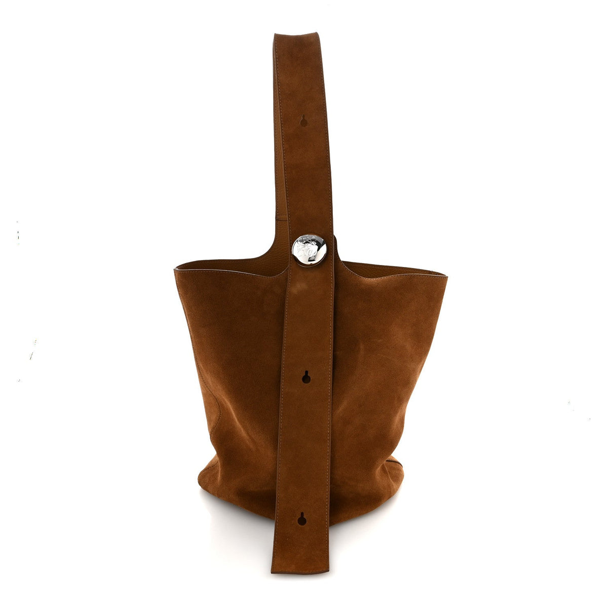 Suede Calfskin Medium Pebble Bucket Bag Tobacco