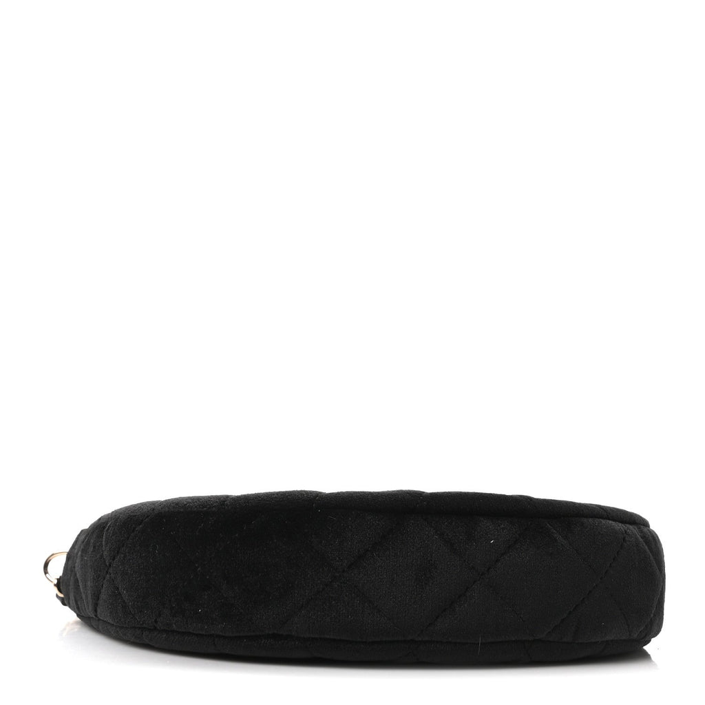 Velvet Crystal Quilted Chain Hobo Black