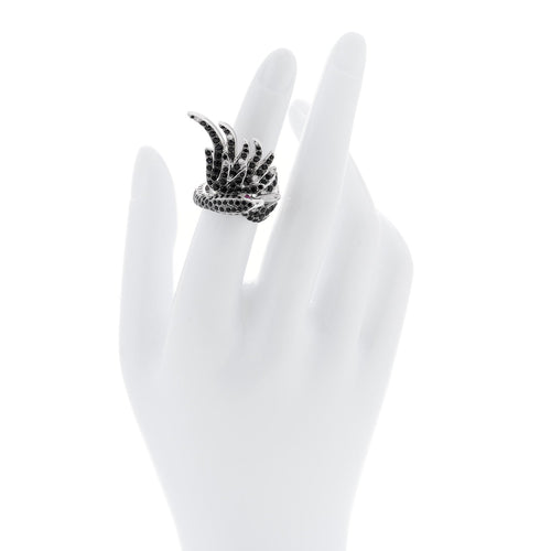 18K White Gold Diamond Black Sapphire Ruby Cypris Swan Ring 52 6