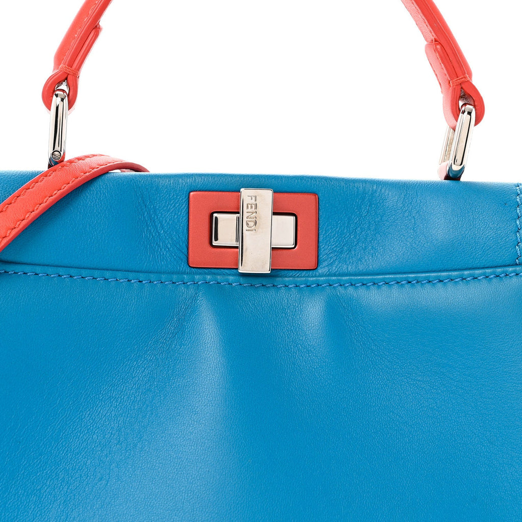 Nappa Colorblock Mini Peekaboo Iconic Satchel Blue Royal Papavero Cuoio