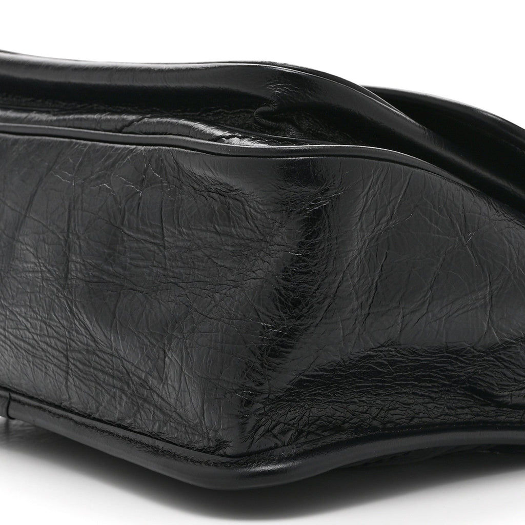 Crinkled Calfskin Matelasse Monogram Medium Niki Chain Satchel Black