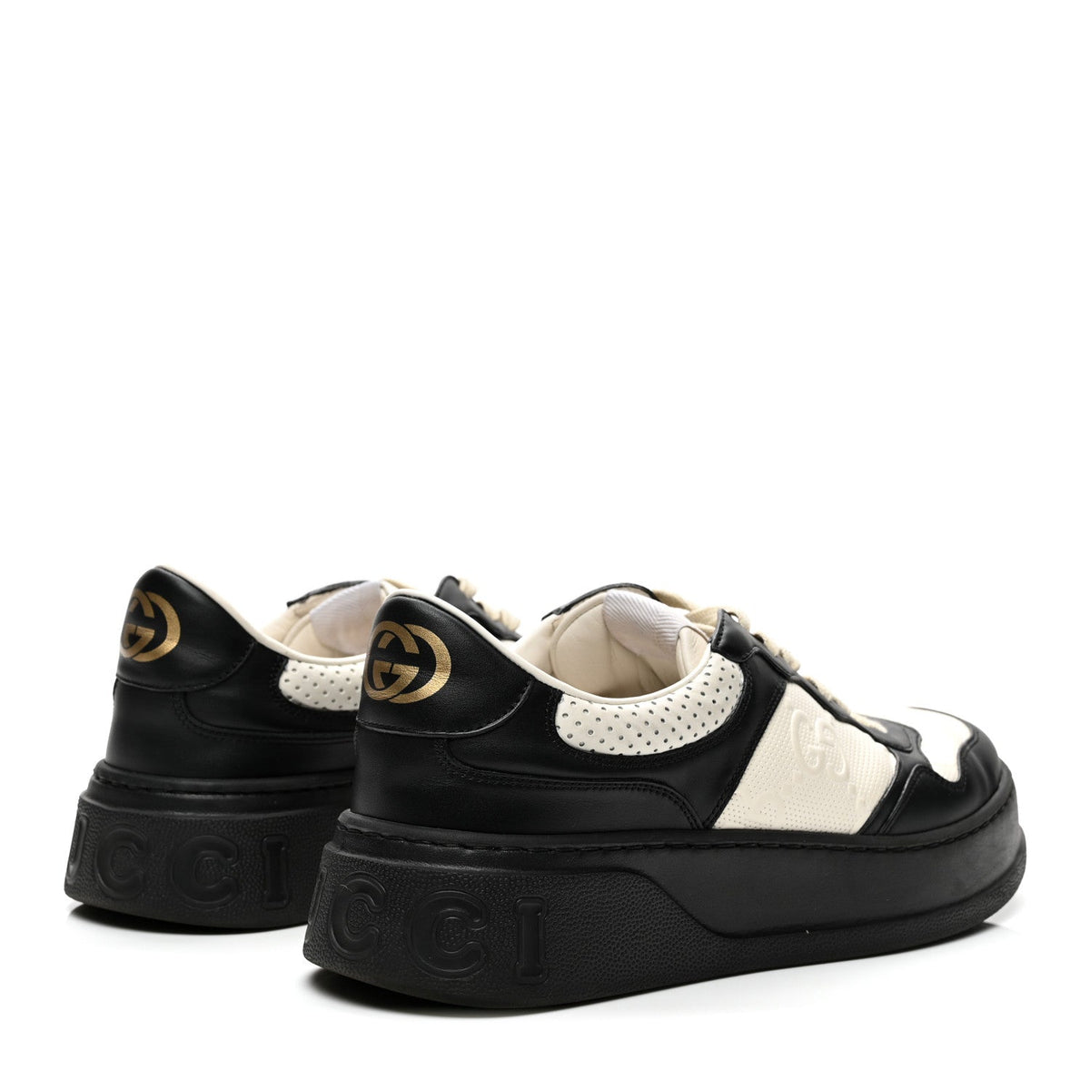 Calfskin GG Tennis Embossed Perforated Mens Interlocking G 55mm Sneakers 8.5 Black White