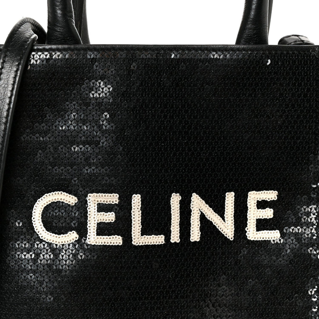 Sequin Calfskin Mini Vertical Cabas Black White