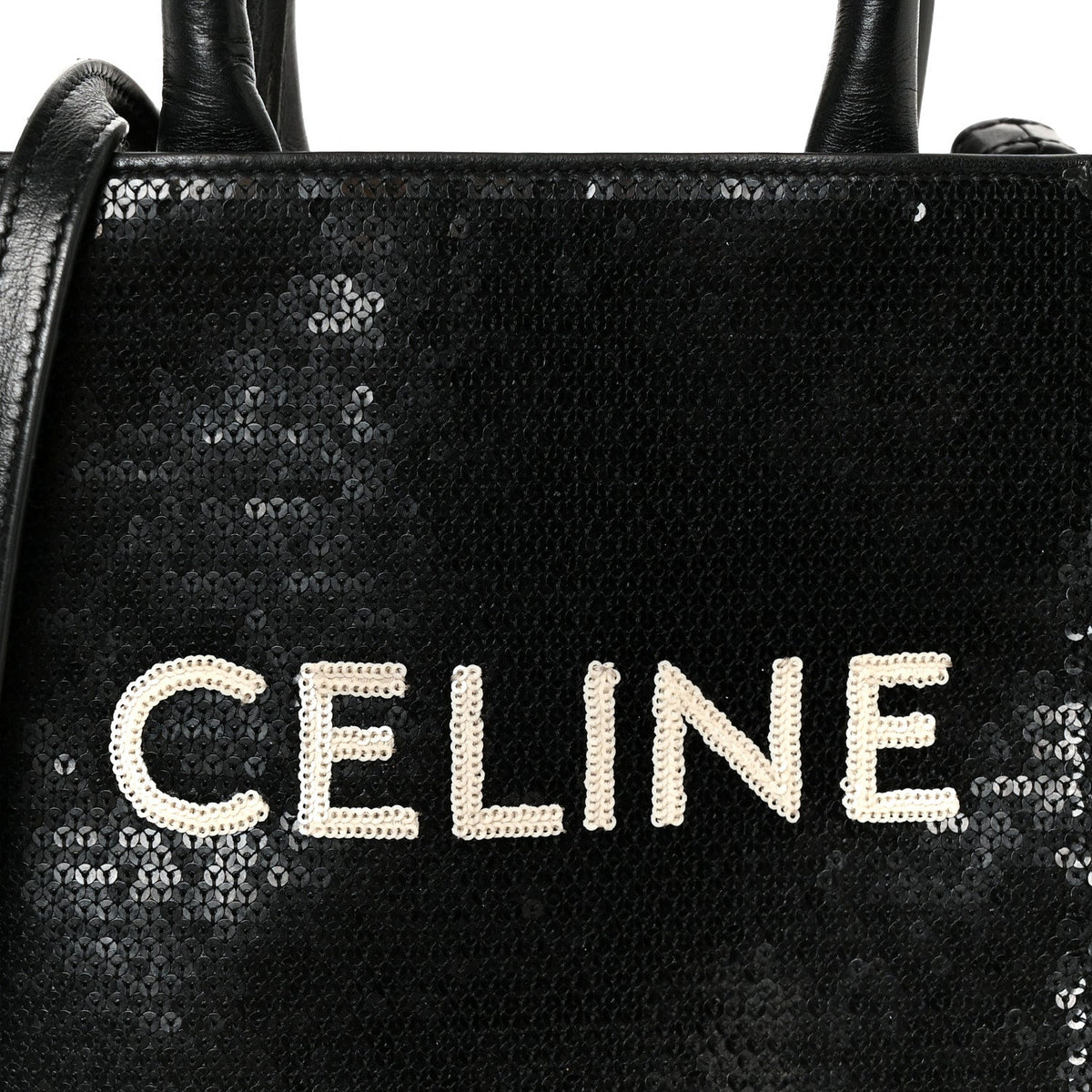 Sequin Calfskin Mini Vertical Cabas Black White