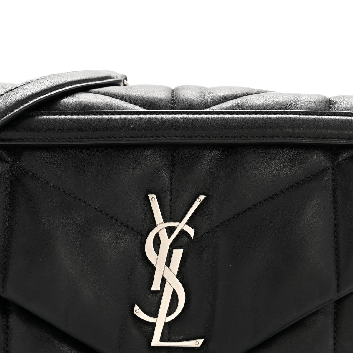 Lambskin Quilted Medium Loulou Puffer Monogram Chain Satchel Black