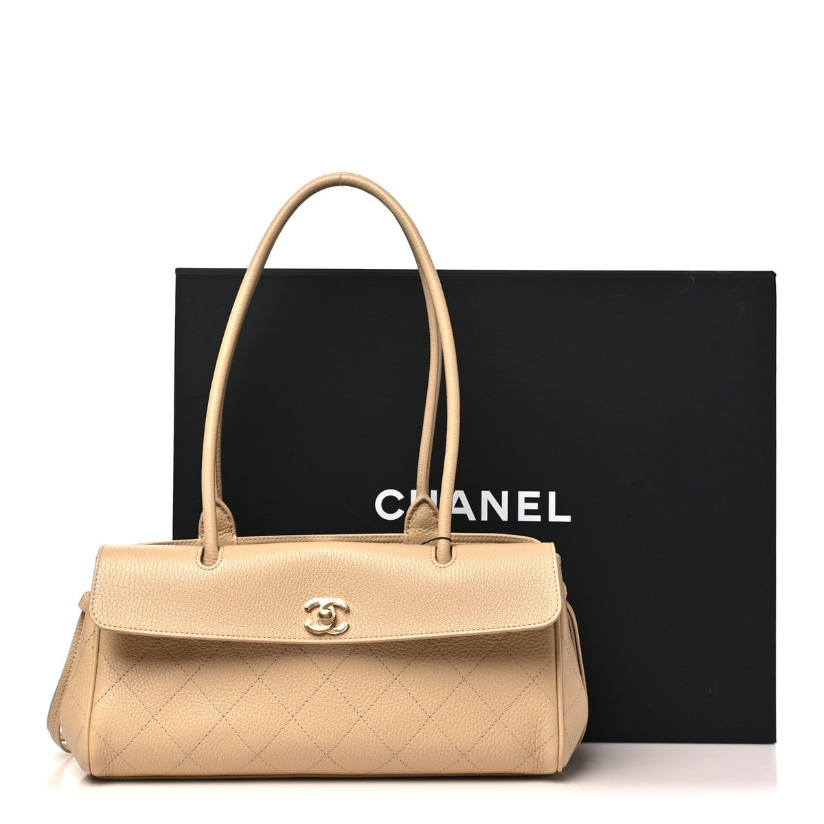 Grained Calfskin Stitched Urban Essentials Small Shopping Bag Beige