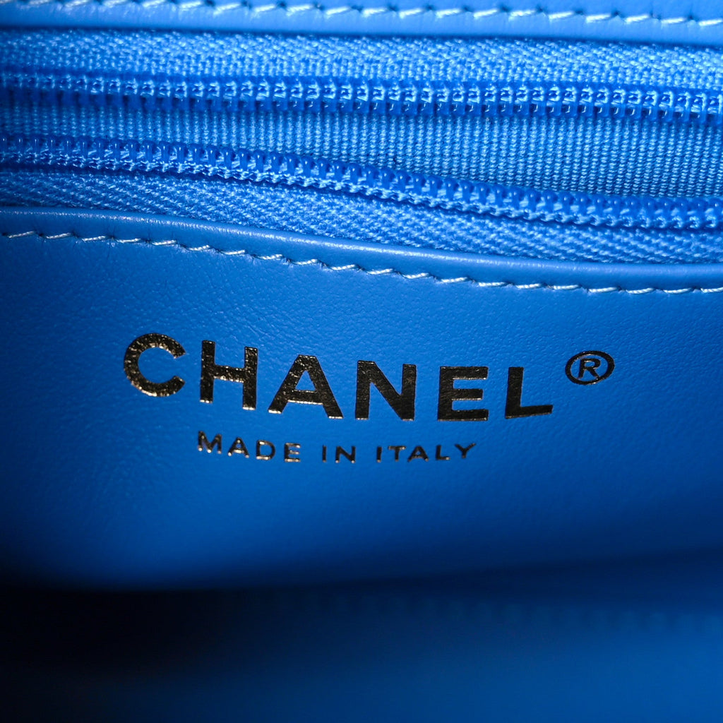Shiny Aged Calfskin Quilted Nano Kelly Shopper Blue