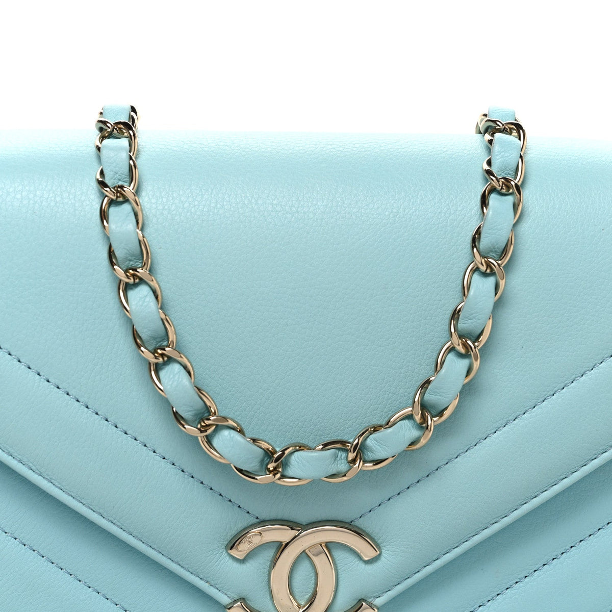 Calfskin Quilted Chevron Envelope Flap Turquoise