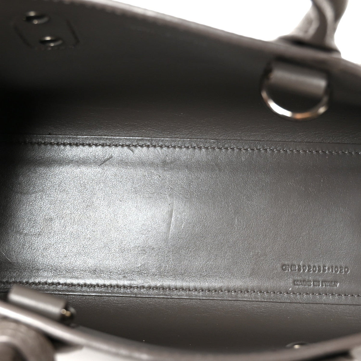 Grained Calfskin Topstich Baby Sac De Jour Fog